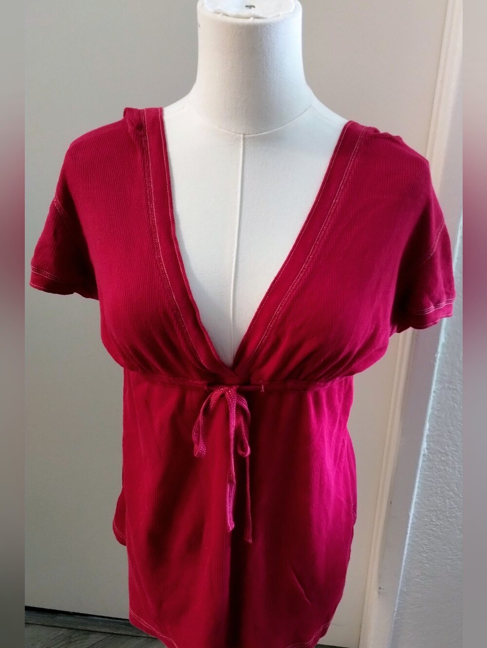 Mossimo Supply Co. Deep V Tie-Front Short Sleeve Top - Fuchsia